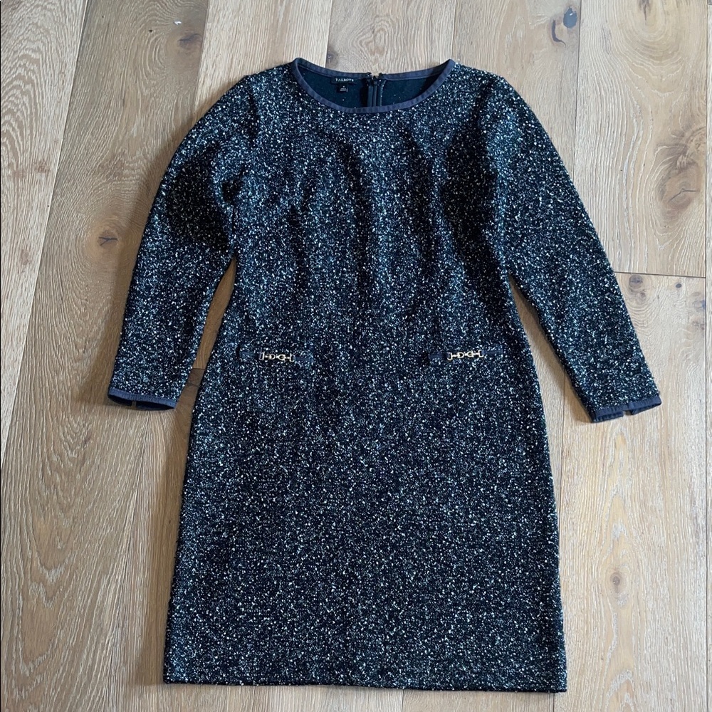 Talbots tweed shift Black and Silver Textured Dress size 4 business career